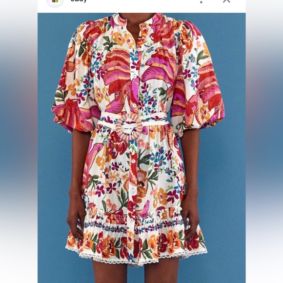 Farm Rio Spring Bananas Puff Sleeve Mini Dress Small - Picture 4 of 10